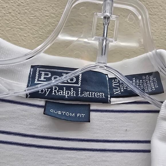 Polo by Ralph Lauren Striped Custom Fit Polo Big Pony Logo White Blue Size XL - Picture 4 of 5
